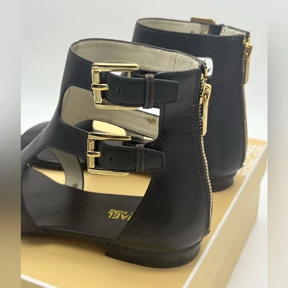 MICHAEL Michael Kors Adriana Flat Sandals Shoes Leather Coffee Size 9.5 with Box - Picture 5 of 8